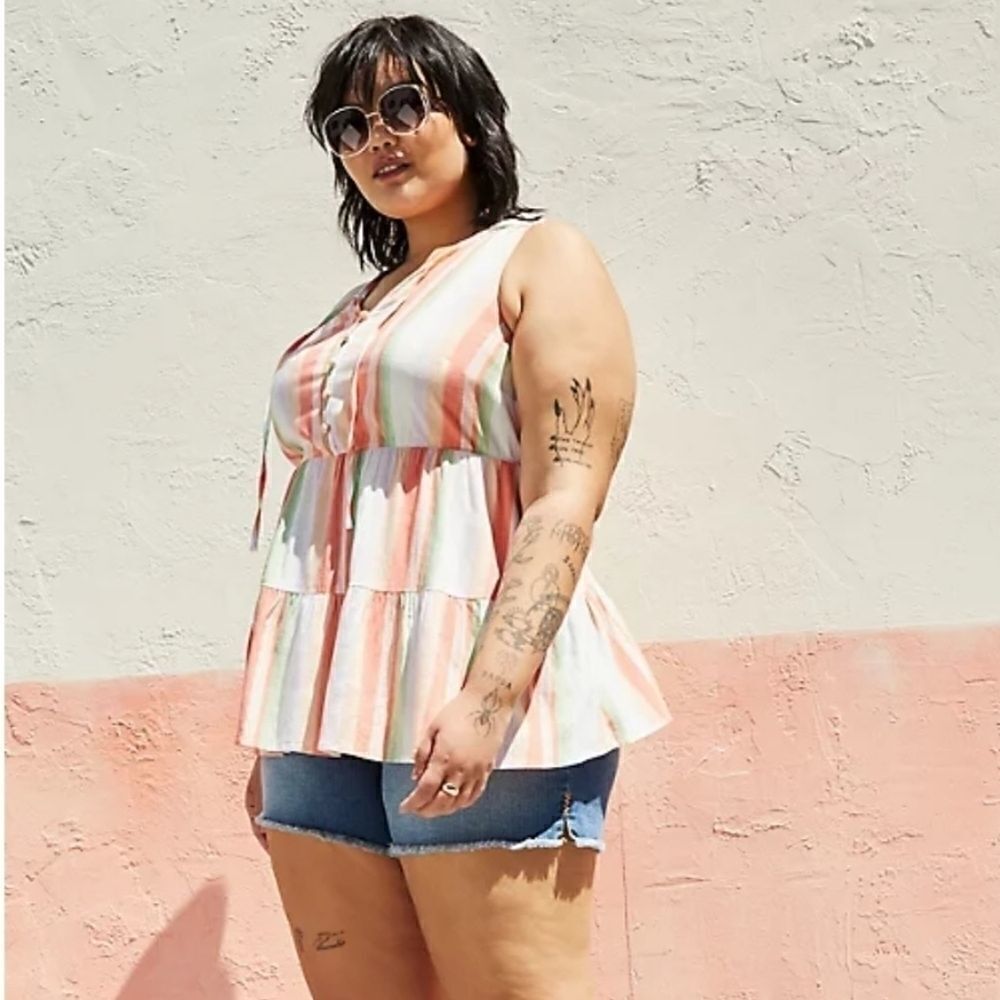 Torrid tiered tank Textured stretch rayon stripe 2X